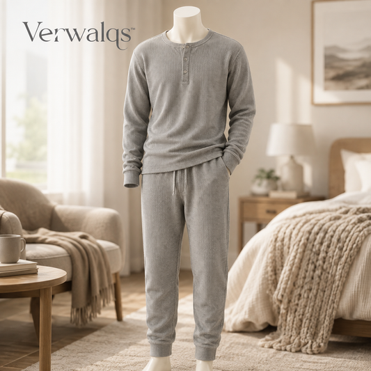 Verwalqs™ WarmRhythm Thermal Henley Set – Unisex Winter Pajama Top & Pants