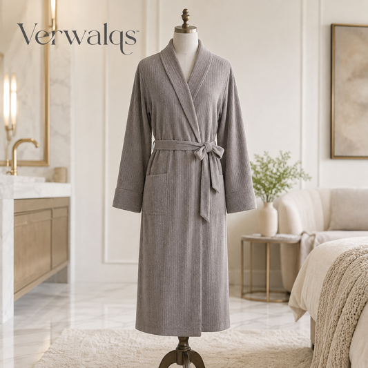 Verwalqs™ SoftStructure Ribbed Wrap Robe – Unisex Lightweight Belted Bathrobe